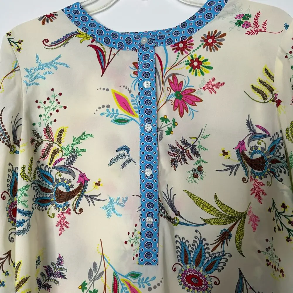 Talbots Womens Large LS Cream Floral Popover Tunic Blouse Career Casual - Picture 4 of 9